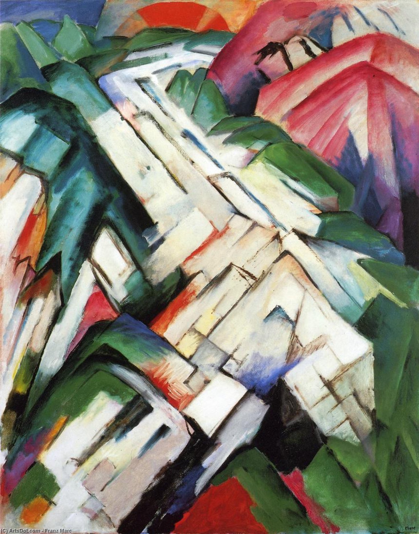 Wikioo.org - The Encyclopedia of Fine Arts - Painting, Artwork by Franz Marc - Mountains (also known as Stony Path / Landscape)