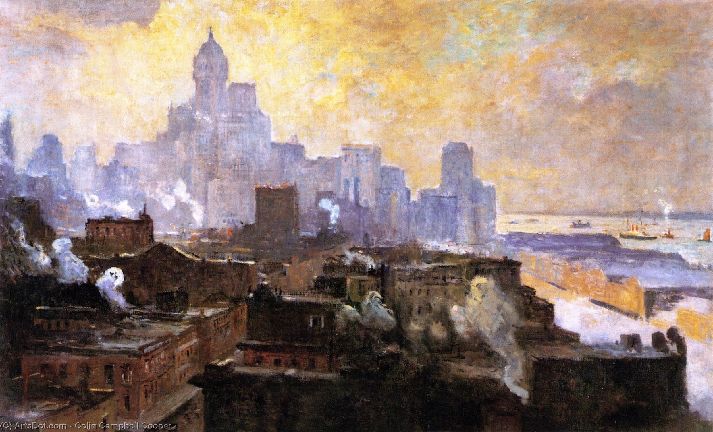 Wikioo.org - The Encyclopedia of Fine Arts - Painting, Artwork by Colin Campbell Cooper - Mountains of Manhattan