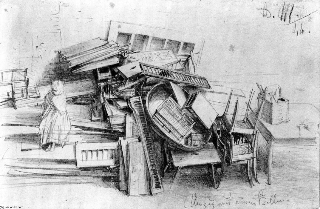 Wikioo.org - Encyklopedia Sztuk Pięknych - Malarstwo, Grafika Adolph Menzel - Moving out of a Cellar