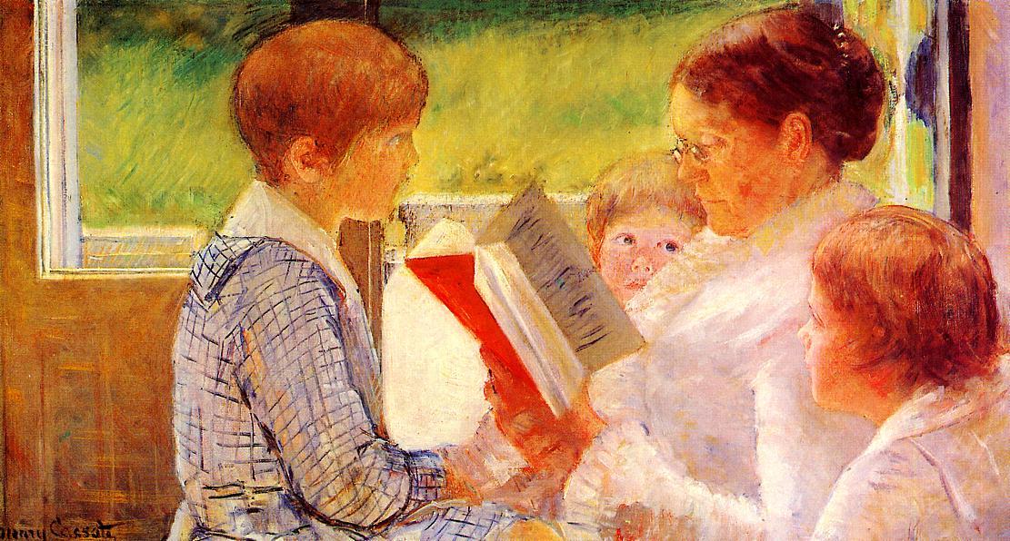 Wikioo.org - The Encyclopedia of Fine Arts - Painting, Artwork by Mary Stevenson Cassatt - Mrs Cassatt Reading to her Grandchildren