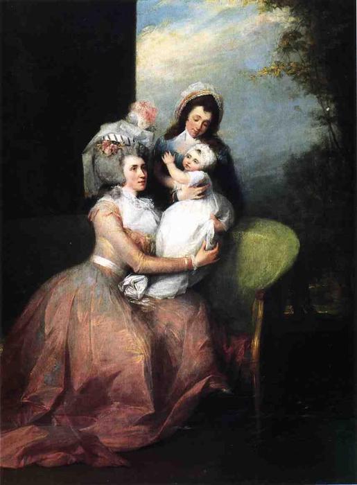 Wikioo.org - The Encyclopedia of Fine Arts - Painting, Artwork by John Trumbull - Mrs. John Barker Church (Angelica Schuyler), Son Philip and Servant