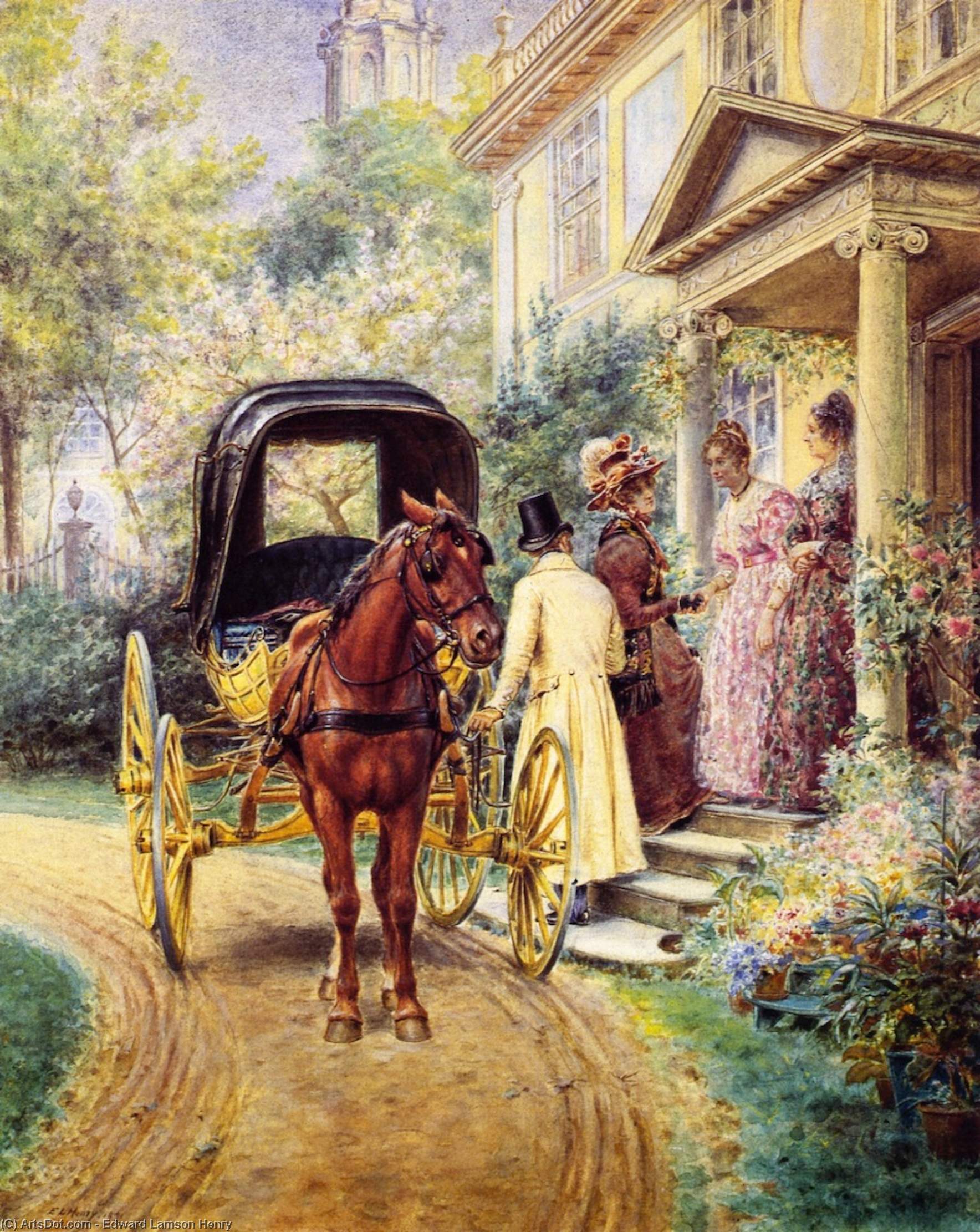 Wikioo.org - The Encyclopedia of Fine Arts - Painting, Artwork by Edward Lamson Henry - Mrs. Lydig and Her Daughter Greeting Their Guest