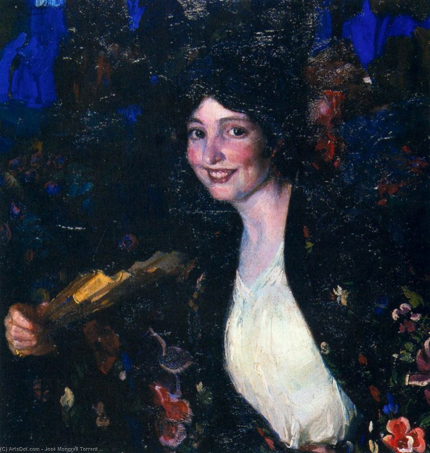Wikioo.org - The Encyclopedia of Fine Arts - Painting, Artwork by José Mongrell Torrent - Mujer con Abanico (also known as A la verbena)