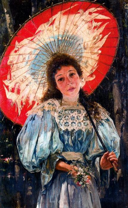 Wikioo.org – La Enciclopedia de las Bellas Artes - Pintura, Obras de arte de José Mongrell Torrent - Mujer con sombrilla