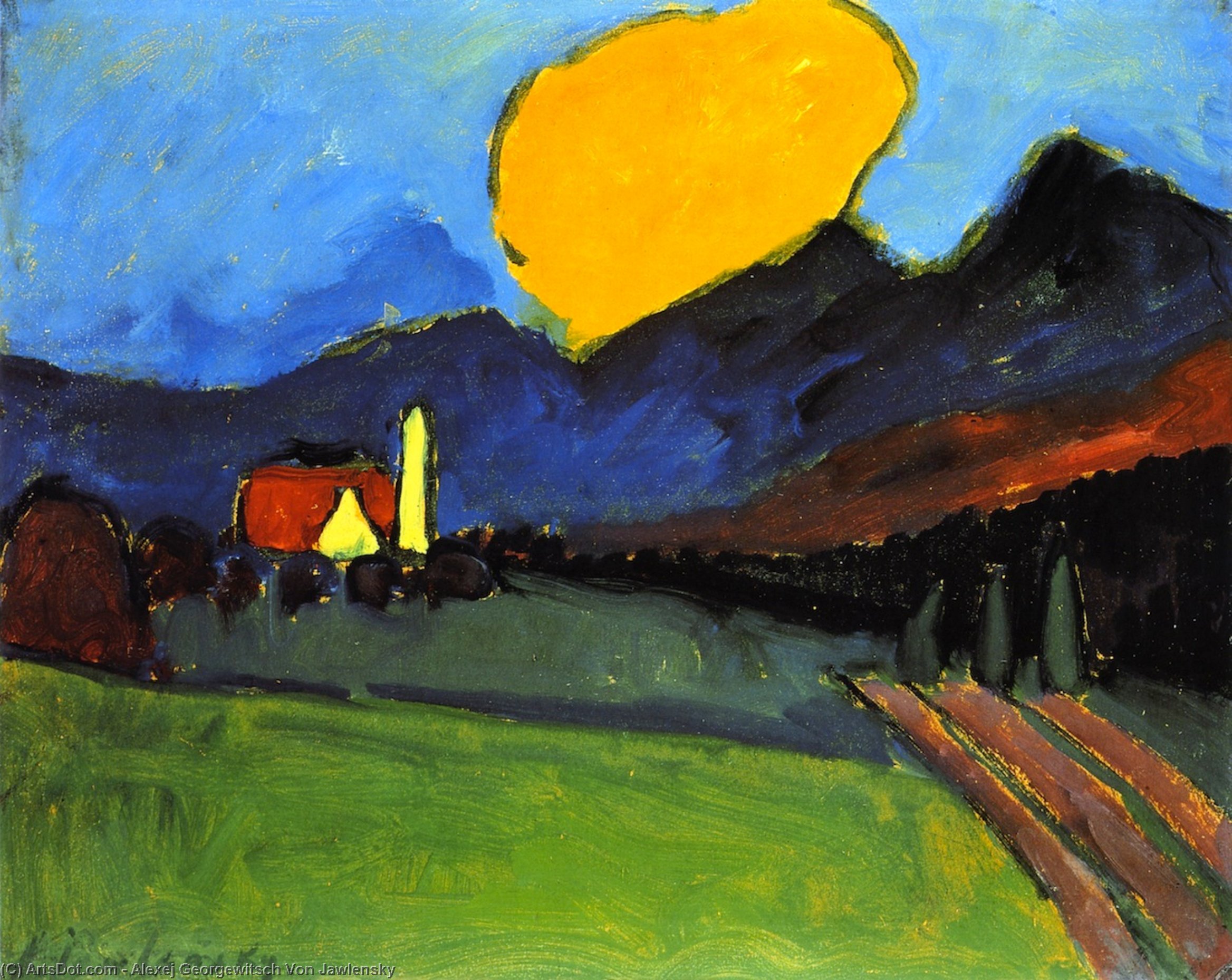 Wikioo.org - สารานุกรมวิจิตรศิลป์ - จิตรกรรม Alexej Georgewitsch Von Jawlensky - Murnau - Landscape, Orange Cloud