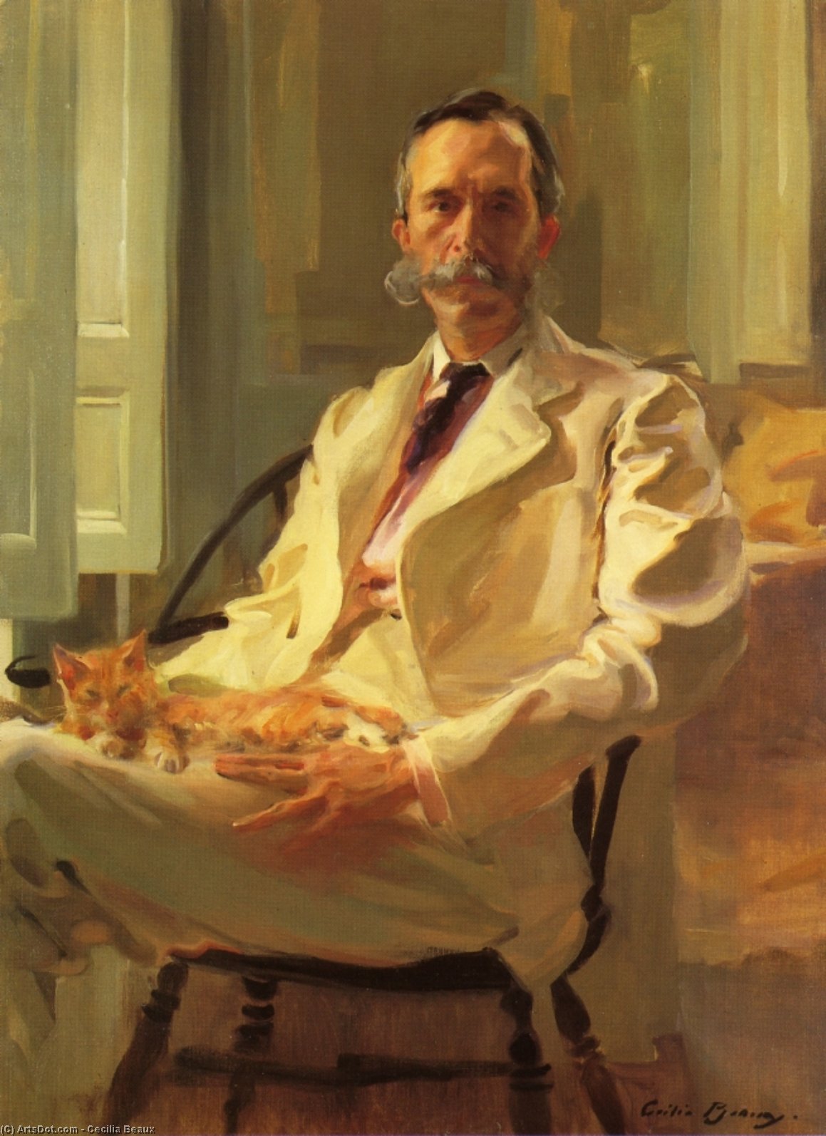 Wikioo.org - The Encyclopedia of Fine Arts - Painting, Artwork by Cecilia Beaux - Man with the Cat (Henry Sturgis Drinker)