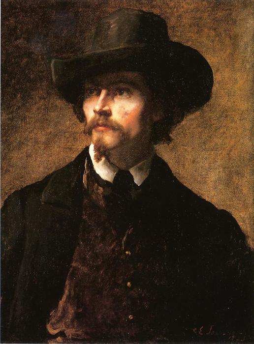 Wikioo.org - The Encyclopedia of Fine Arts - Painting, Artwork by Jonathan Eastman Johnson - Man with a Hat (also known as Self Portrait)