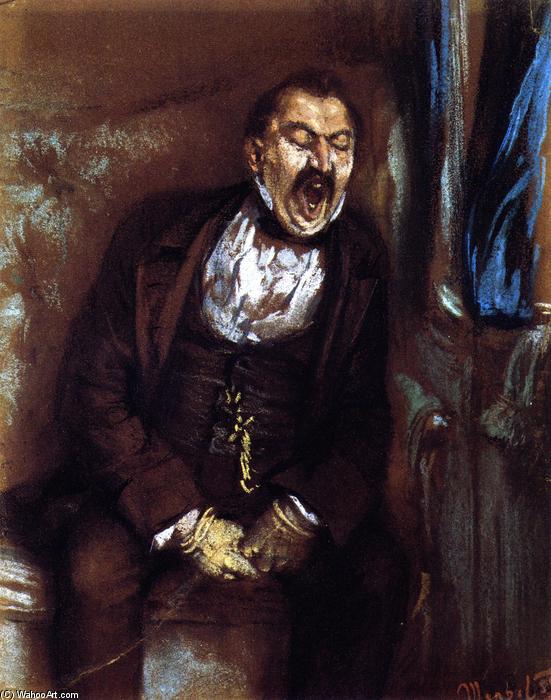 Wikioo.org - The Encyclopedia of Fine Arts - Painting, Artwork by Adolph Menzel - Man Yawning in a Train Compartment