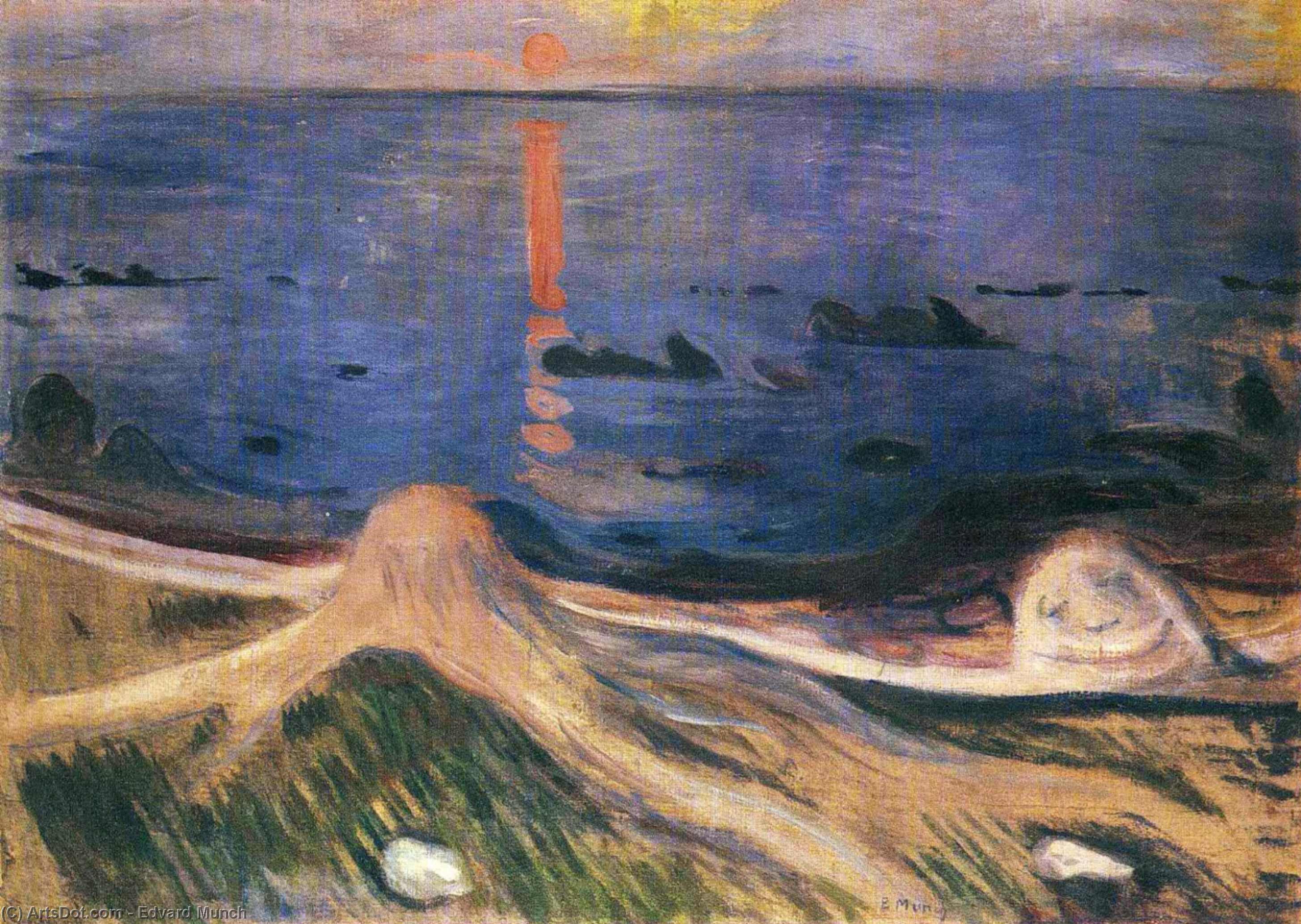 Wikoo.org - موسوعة الفنون الجميلة - اللوحة، العمل الفني Edvard Munch - The Mystery of a Summer Night