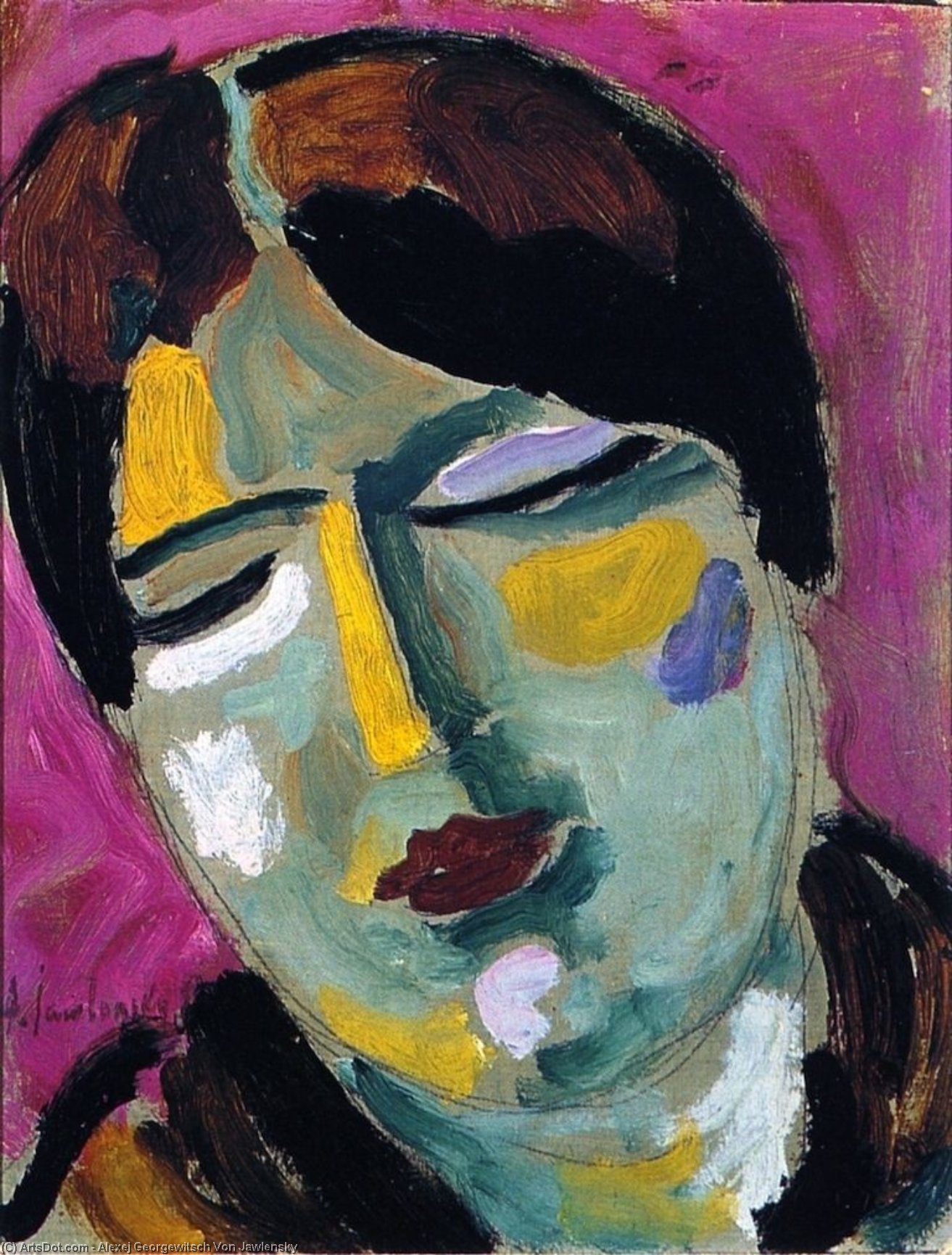Wikioo.org - The Encyclopedia of Fine Arts - Painting, Artwork by Alexej Georgewitsch Von Jawlensky - Mystical Head: Dreaming Woman