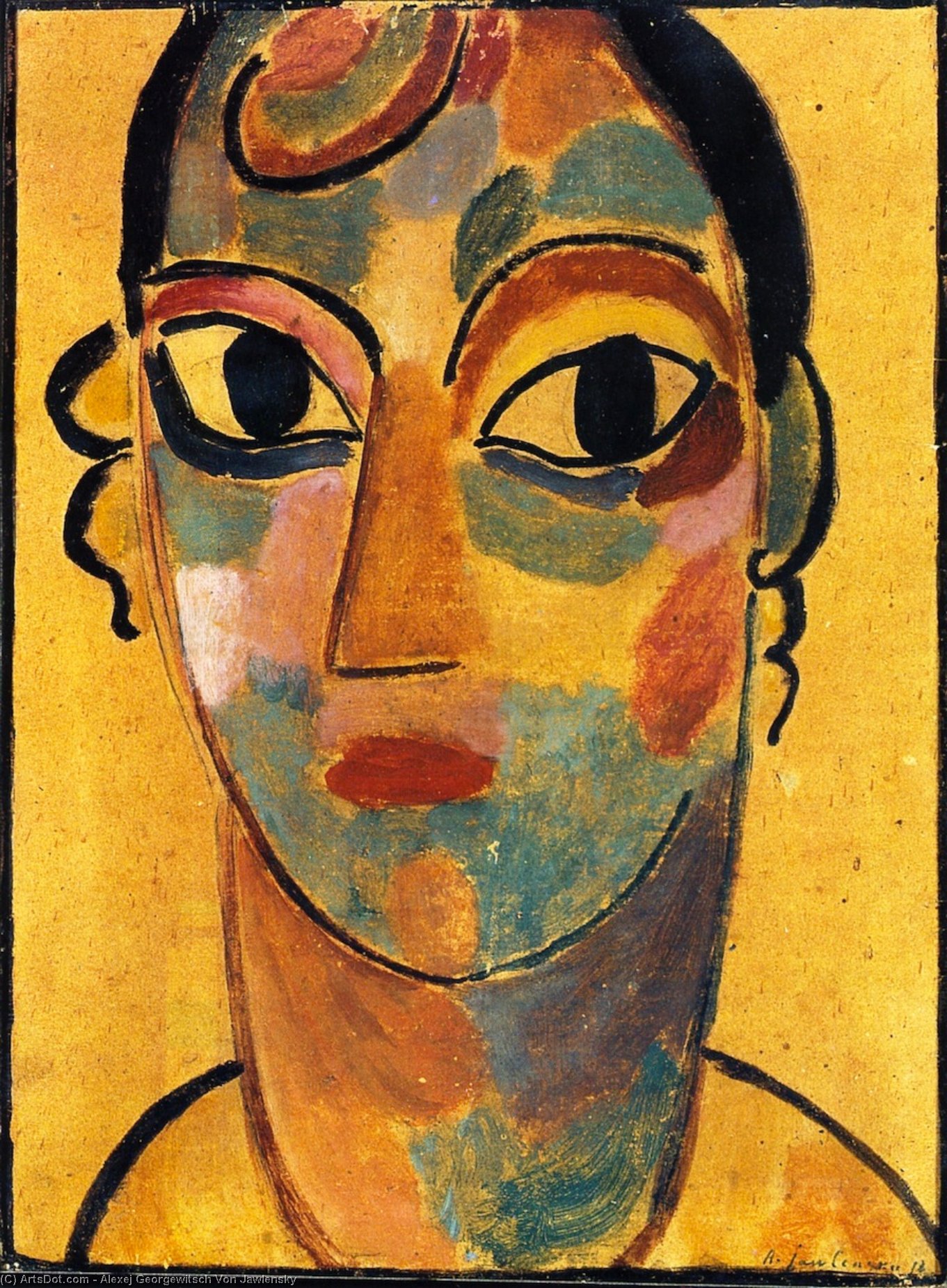 Wikioo.org - The Encyclopedia of Fine Arts - Painting, Artwork by Alexej Georgewitsch Von Jawlensky - Mystical Head: Girl from Ascona