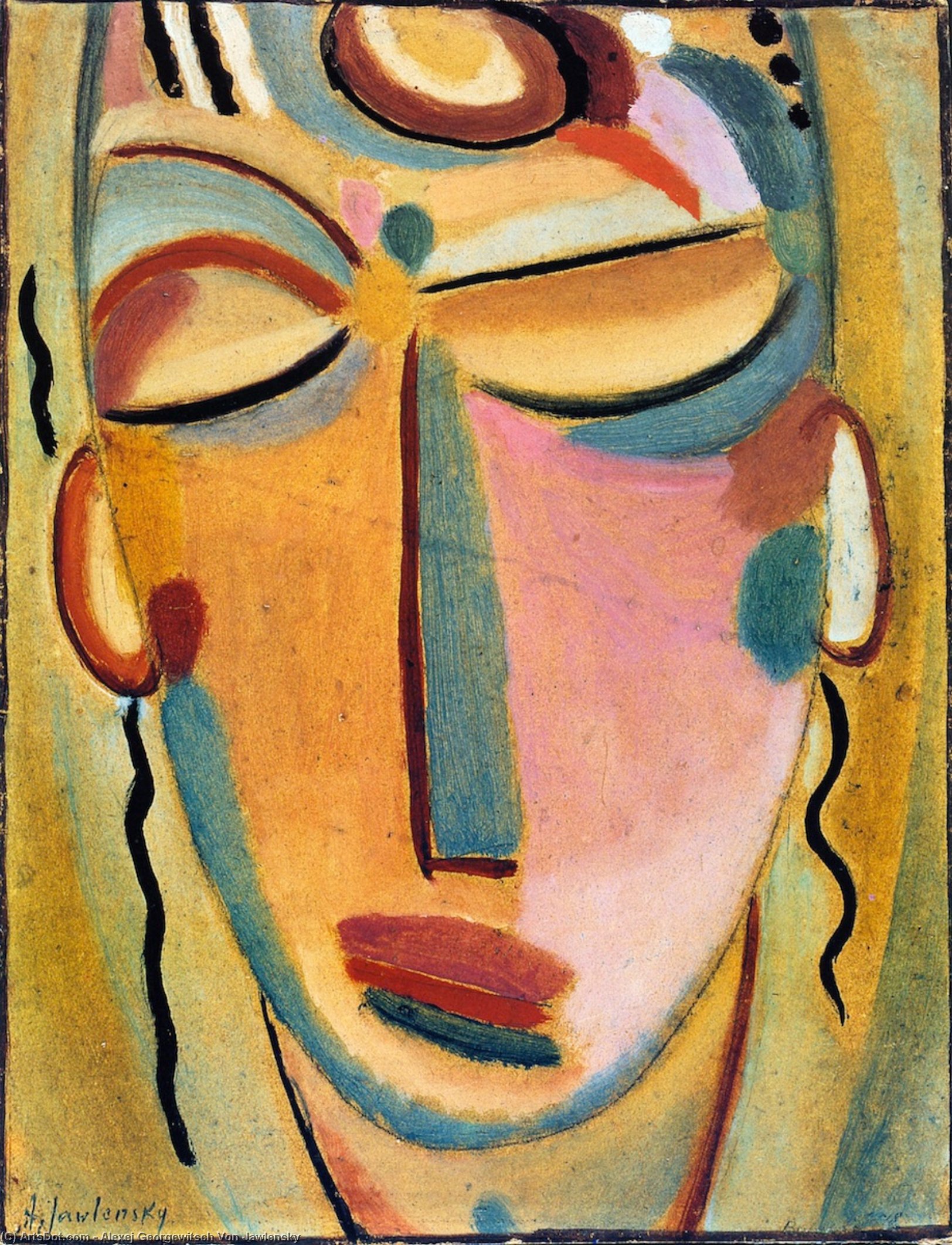 Wikioo.org – La Enciclopedia de las Bellas Artes - Pintura, Obras de arte de Alexej Georgewitsch Von Jawlensky - cabeza mística : Meditación
