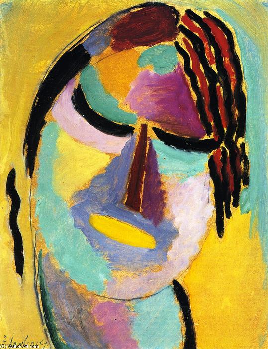 WikiOO.org - אנציקלופדיה לאמנויות יפות - ציור, יצירות אמנות Alexej Georgewitsch Von Jawlensky - Mystical Head: Yellow Mouth within Violet