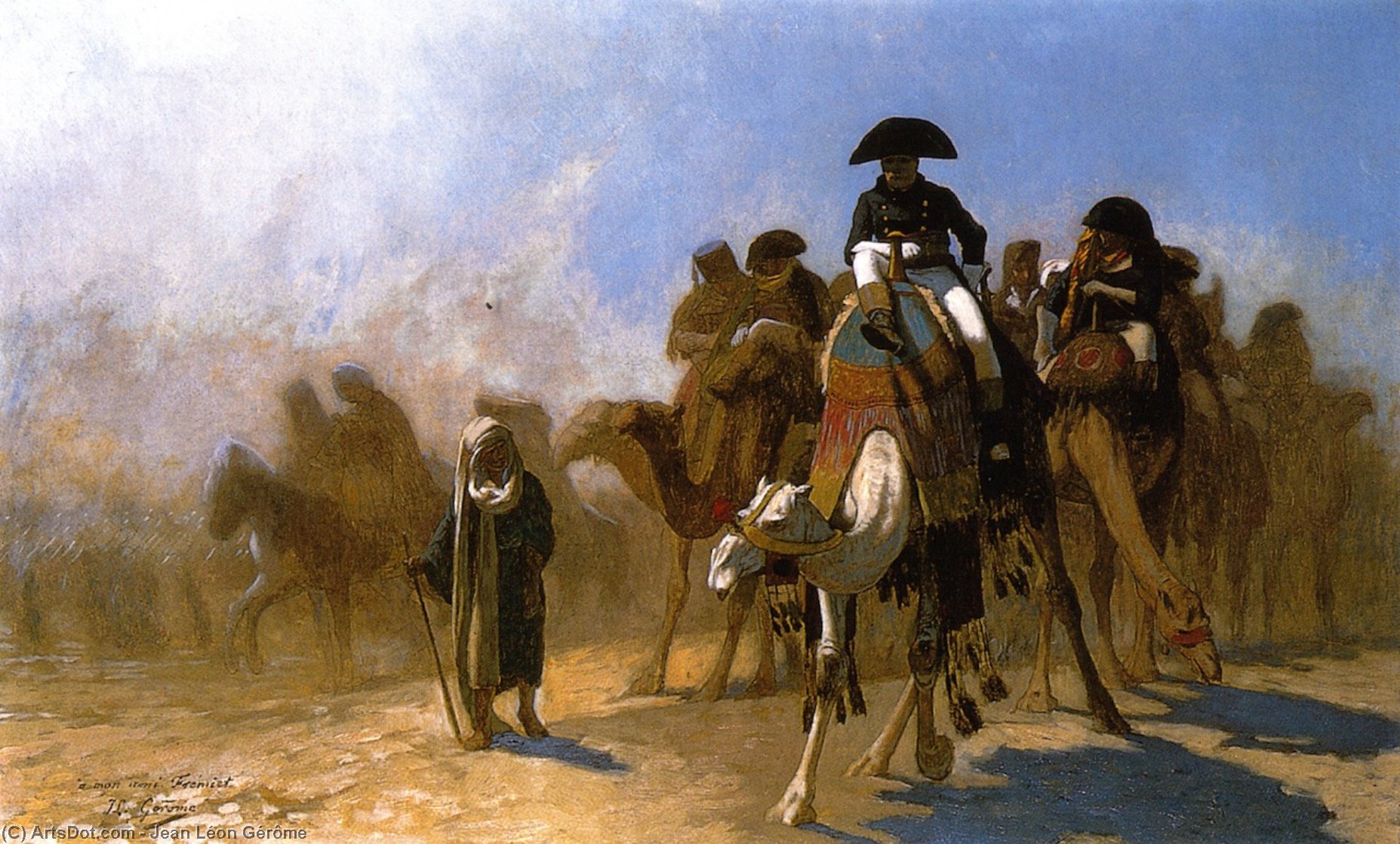Wikioo.org – La Enciclopedia de las Bellas Artes - Pintura, Obras de arte de Jean Léon Gérôme - Napoleón y su Estado Mayor cómo  EGIPTO