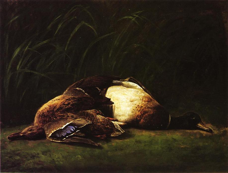 WikiOO.org – 美術百科全書 - 繪畫，作品 George Hetzel - 自然莫特 - 母鸡和德雷克野鸭