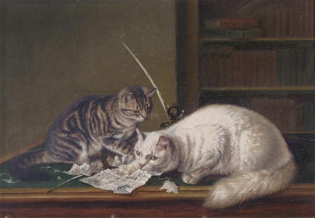 Wikioo.org - The Encyclopedia of Fine Arts - Painting, Artwork by Horatio Henry Couldery - Naughty cats eating a five pound note