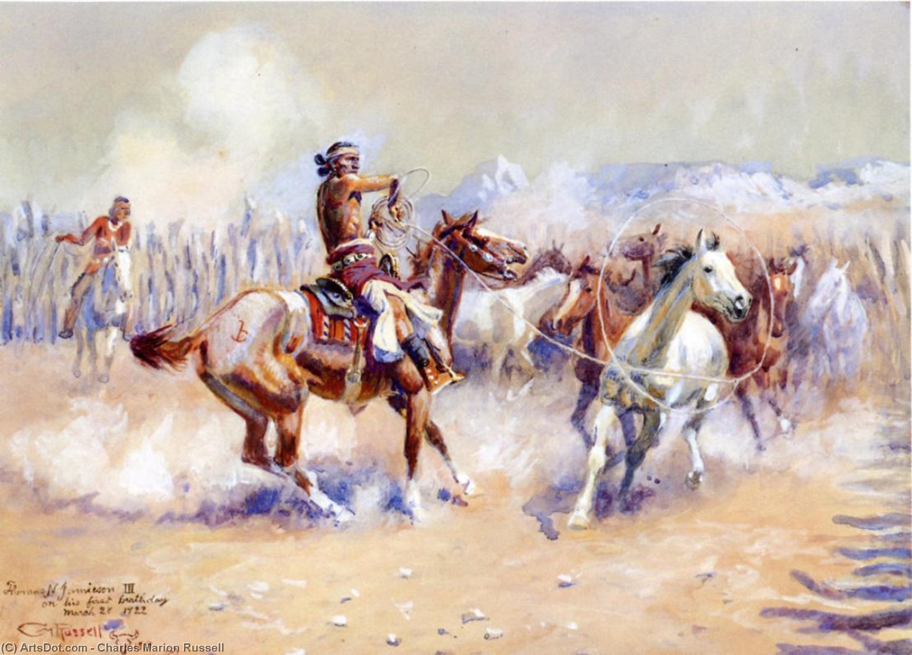 Wikioo.org - The Encyclopedia of Fine Arts - Painting, Artwork by Charles Marion Russell - Navajo Wild Horse Hunters