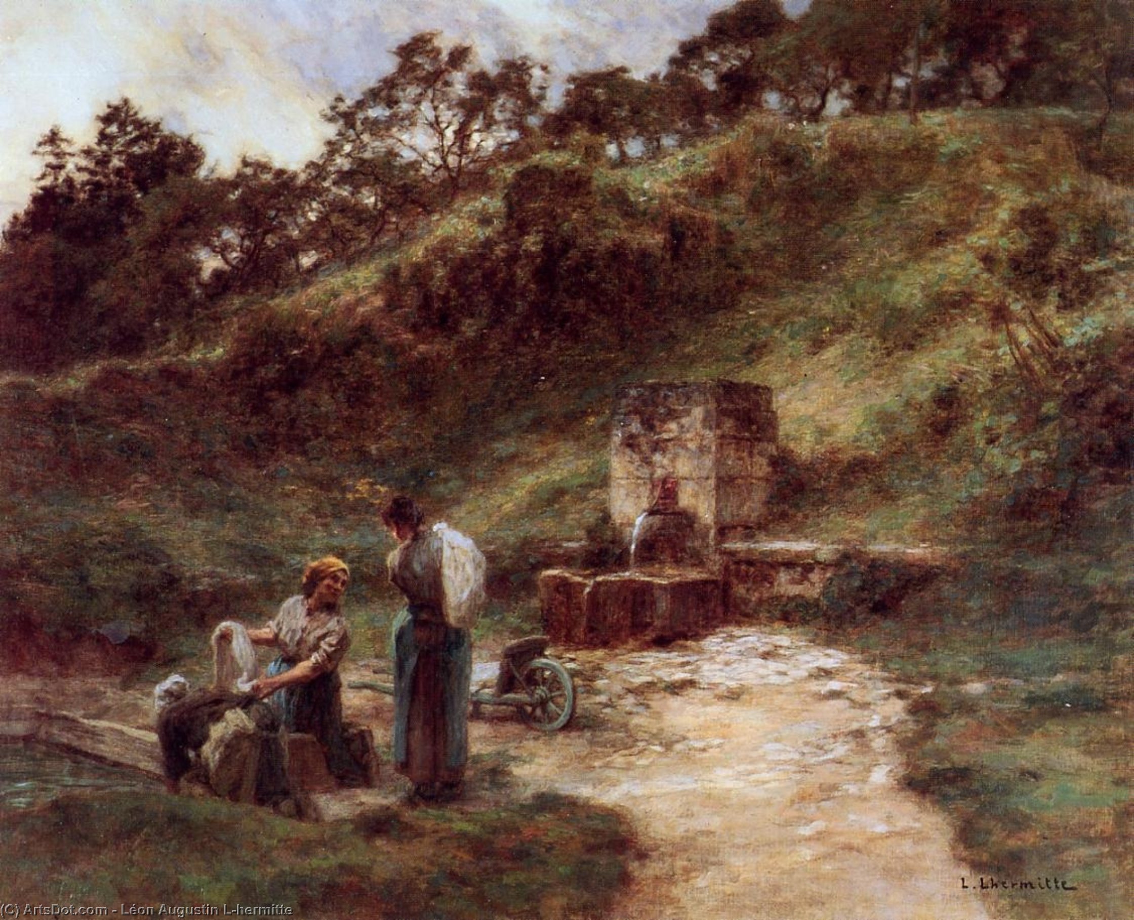 Wikioo.org - The Encyclopedia of Fine Arts - Painting, Artwork by Léon Augustin L'hermitte - Near the Fountain