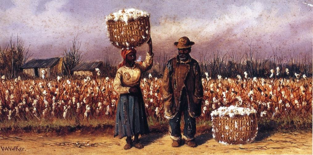Wikioo.org - The Encyclopedia of Fine Arts - Painting, Artwork by William Aiken Walker - Negro Man and Woman in Cotton Field with Cotton Baskets