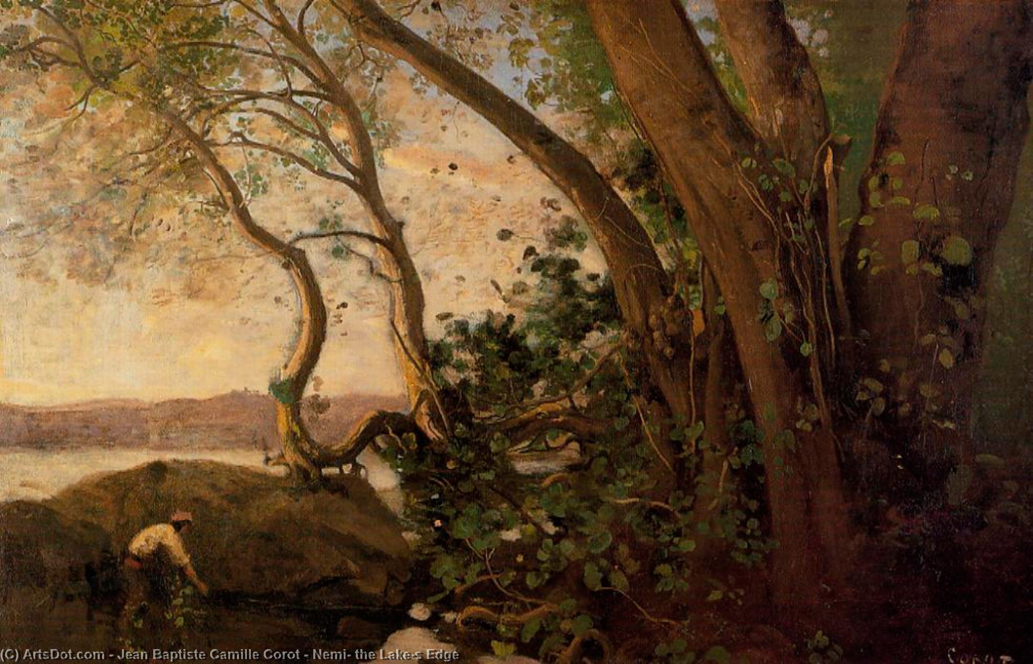 Wikioo.org - The Encyclopedia of Fine Arts - Painting, Artwork by Jean Baptiste Camille Corot - Nemi, the Lake's Edge