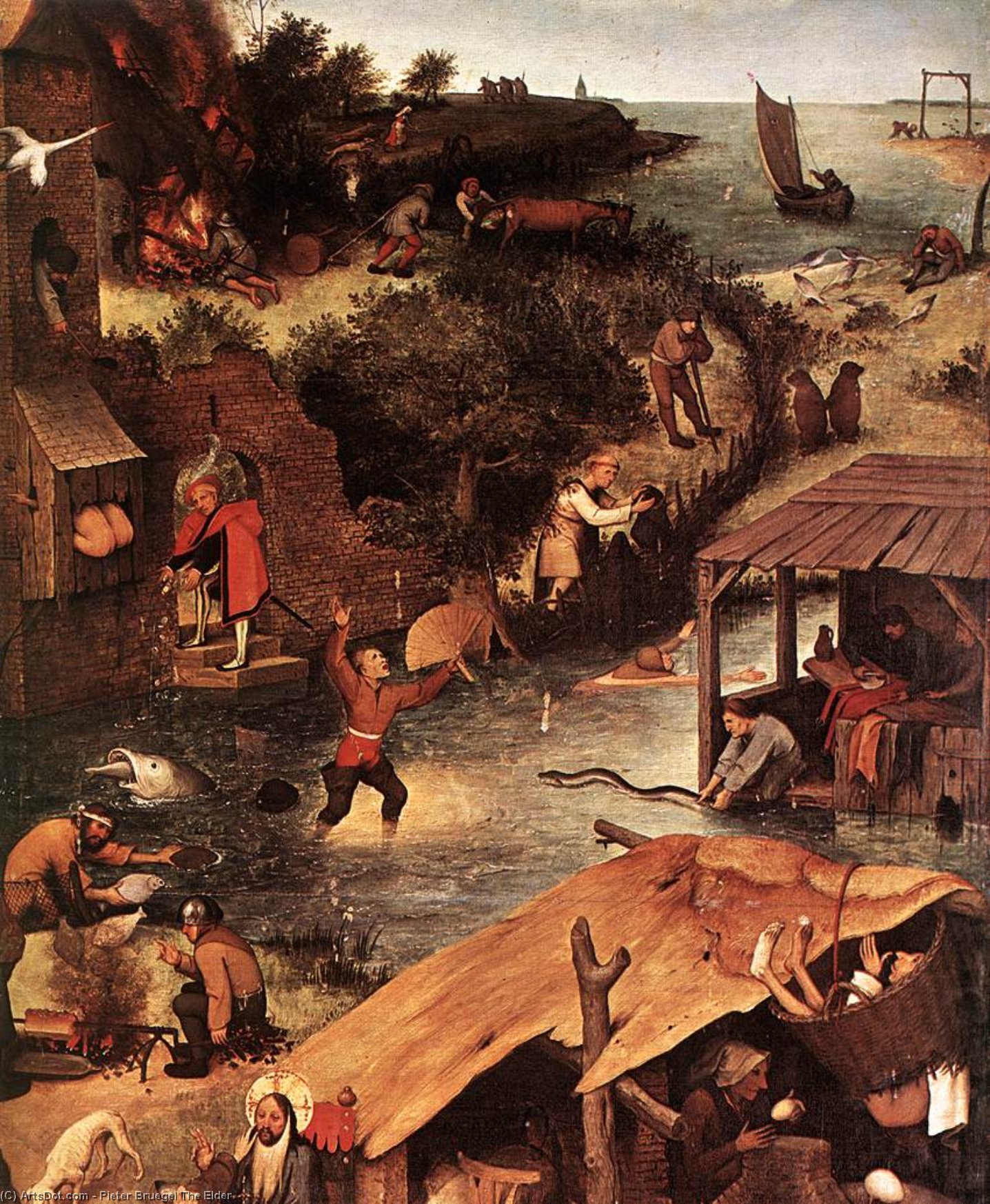 WikiOO.org - دایره المعارف هنرهای زیبا - نقاشی، آثار هنری Pieter Bruegel The Elder - Netherlandish Proverbs (detail)