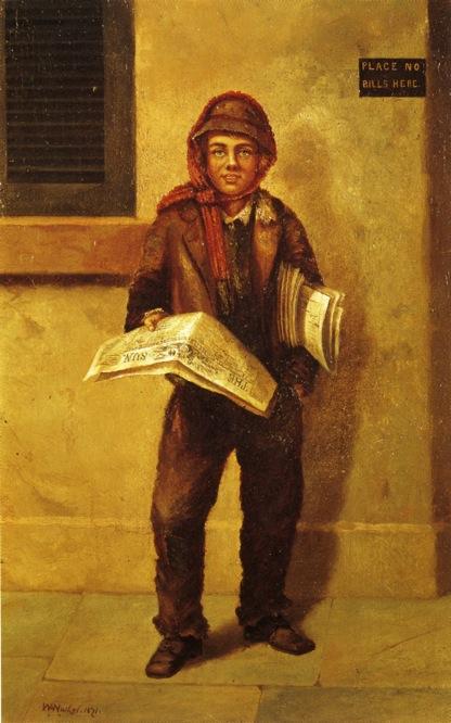 Wikioo.org - The Encyclopedia of Fine Arts - Painting, Artwork by William Aiken Walker - Newsboy Selling the Baltimore Sun