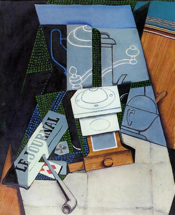 Wikioo.org - The Encyclopedia of Fine Arts - Painting, Artwork by Juan Gris - Newspaper with Coffee Mill