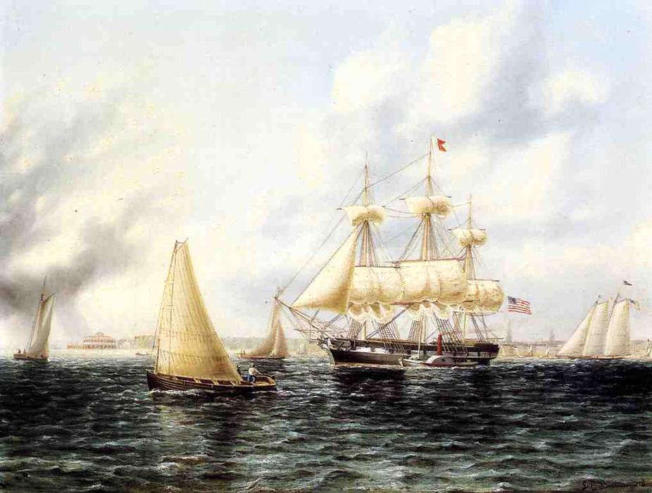 WikiOO.org - Encyclopedia of Fine Arts - Maleri, Artwork James Edward Buttersworth - New York Harbor