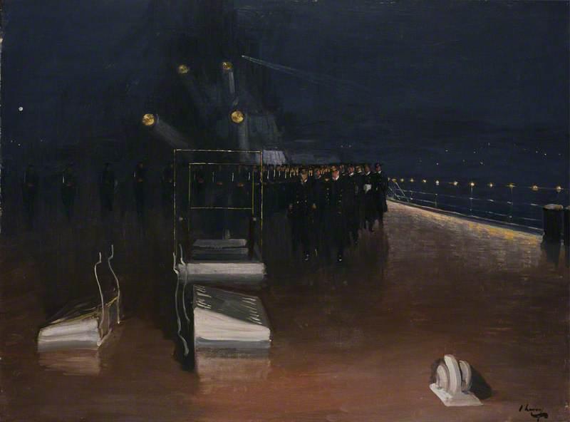 Wikioo.org - The Encyclopedia of Fine Arts - Painting, Artwork by John Lavery - Night and the Arrival of the German Delegates: HMS 'Queen Elizabeth', 15 November 1918