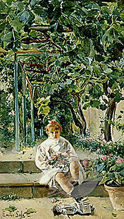 Wikioo.org - The Encyclopedia of Fine Arts - Painting, Artwork by Emilio Sala Y Frances - Niña en el Jardin