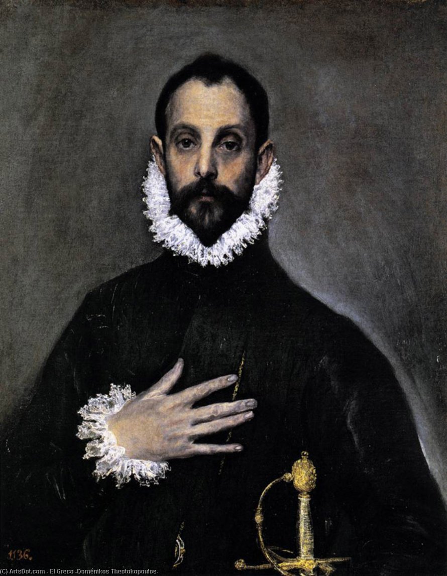 Wikioo.org - The Encyclopedia of Fine Arts - Painting, Artwork by El Greco (Doménikos Theotokopoulos) - Nobleman with his Hand on his Chest