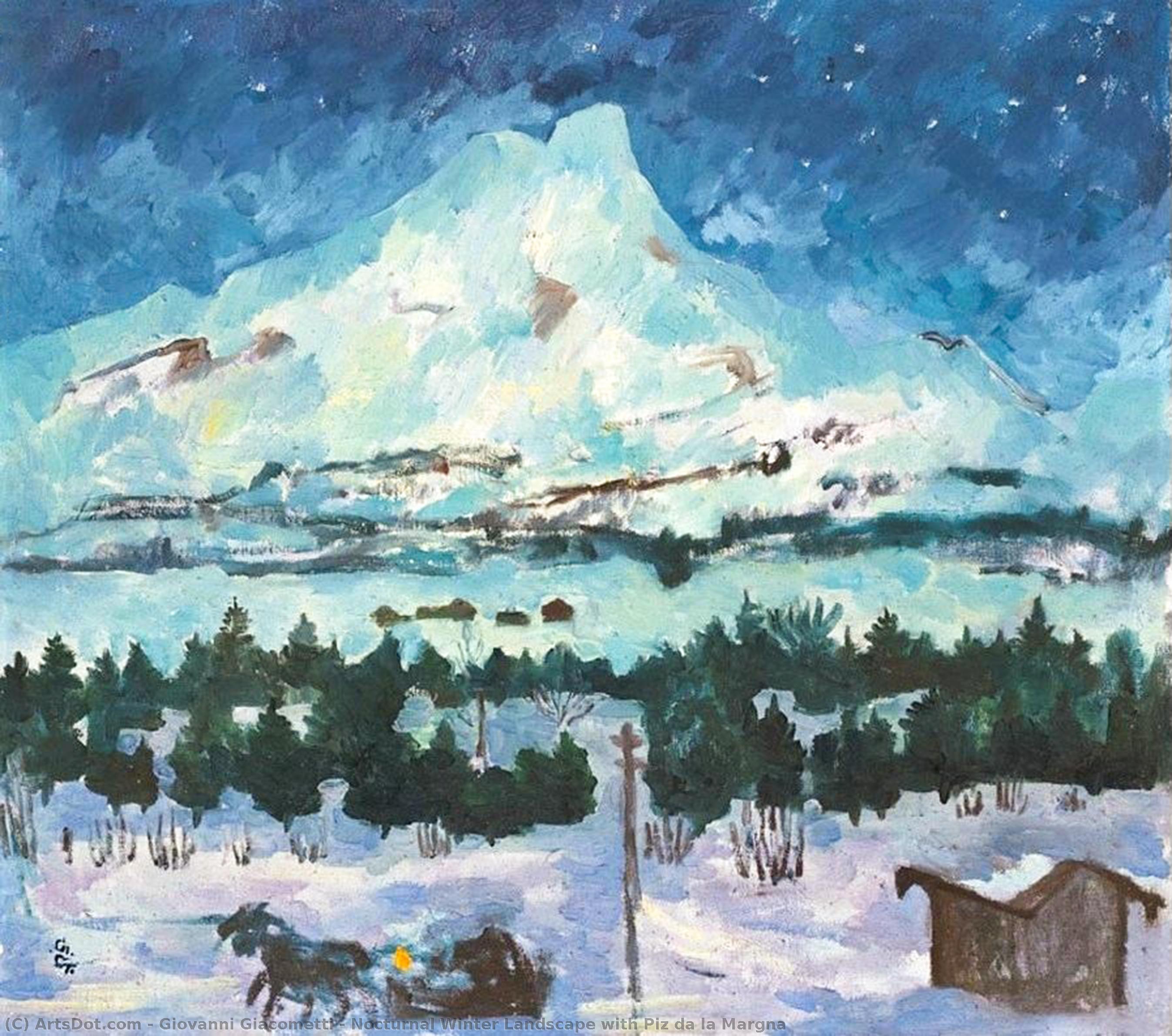 WikiOO.org - 백과 사전 - 회화, 삽화 Giovanni Giacometti - Nocturnal Winter Landscape with Piz da la Margna