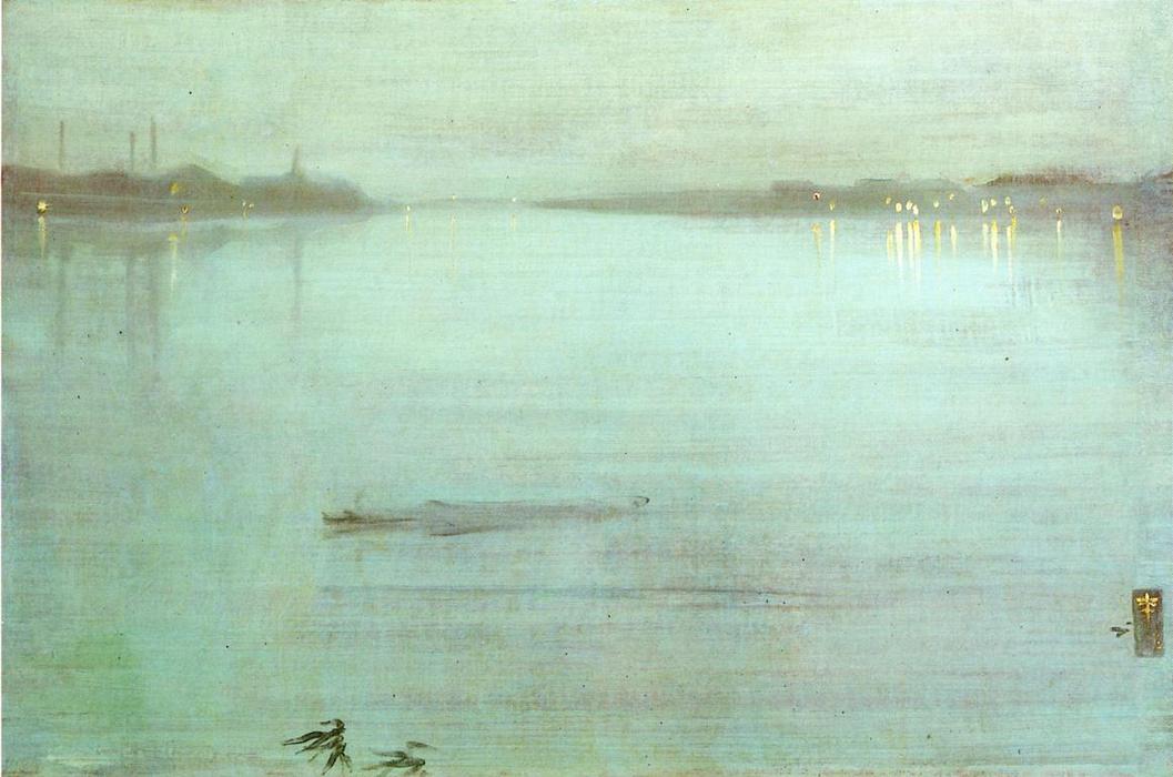 Wikioo.org - The Encyclopedia of Fine Arts - Painting, Artwork by James Abbott Mcneill Whistler - Nocturne: Blue and Silver - Cremorne Lights