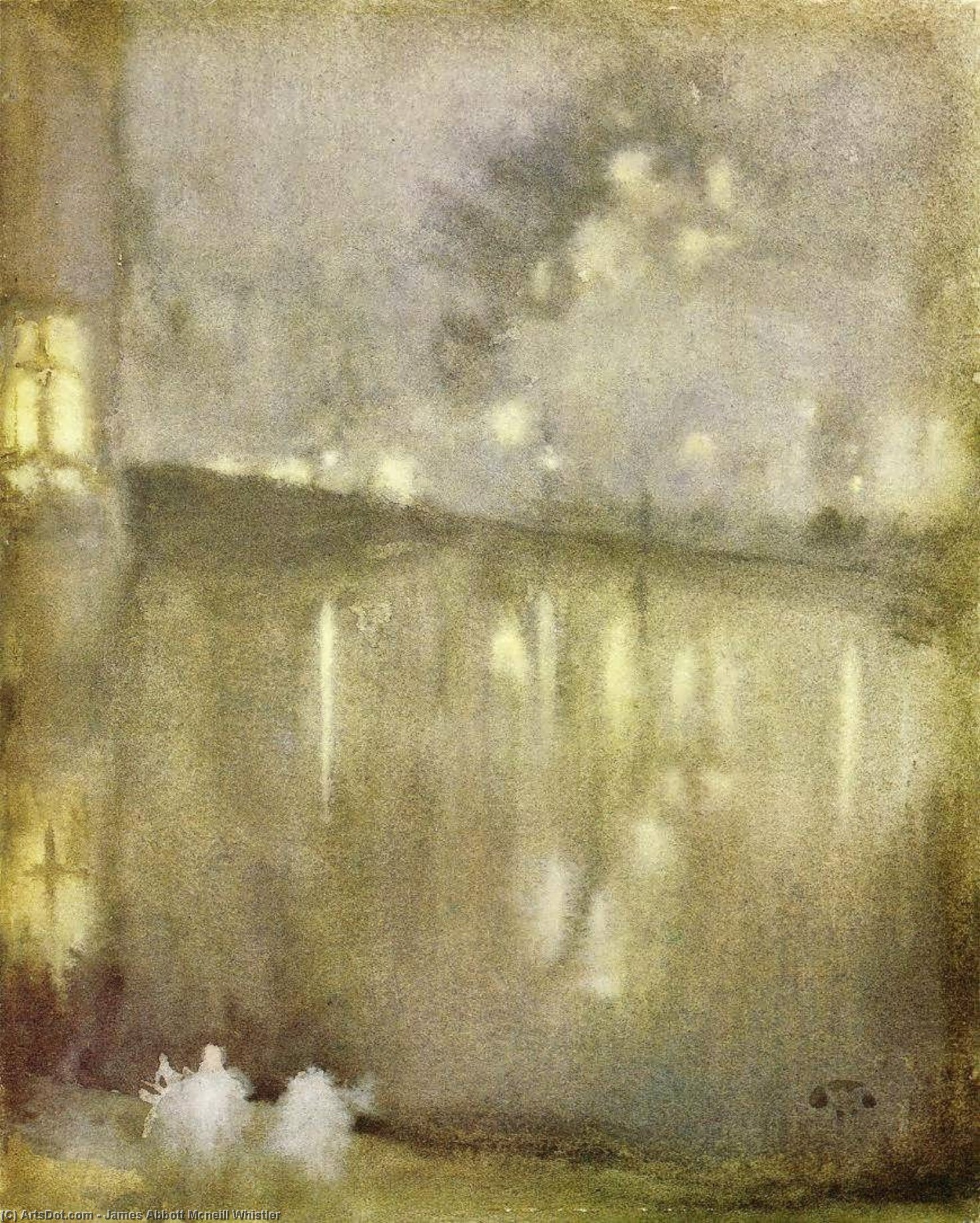 Wikioo.org - Bách khoa toàn thư về mỹ thuật - Vẽ tranh, Tác phẩm nghệ thuật James Abbott Mcneill Whistler - Nocturne: Grey and Gold - Canal, Holland