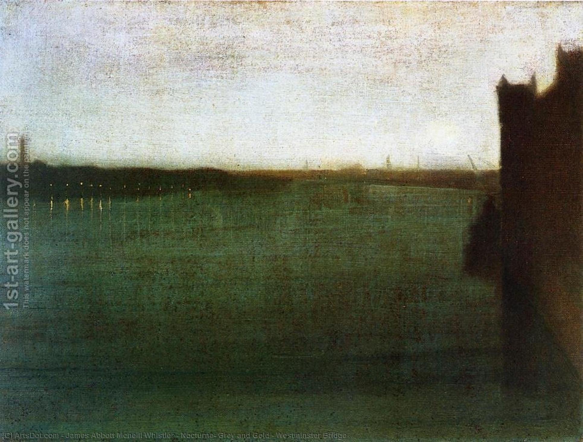 Wikioo.org - The Encyclopedia of Fine Arts - Painting, Artwork by James Abbott Mcneill Whistler - Nocturne: Grey and Gold - Westminster Bridge