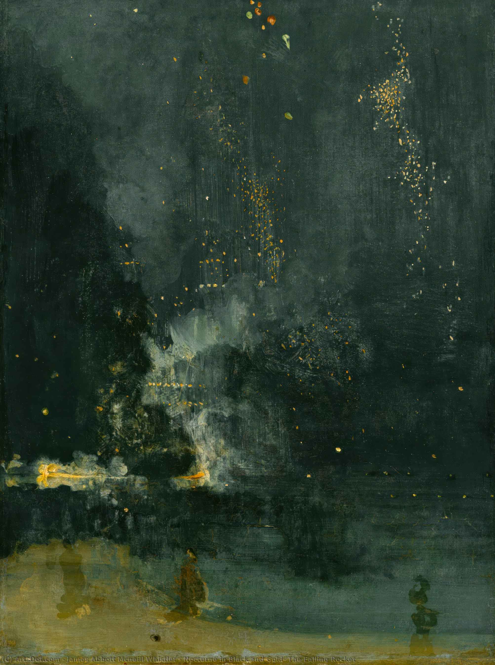 Wikioo.org - The Encyclopedia of Fine Arts - Painting, Artwork by James Abbott Mcneill Whistler - Nocturne in Black and Gold: The Falling Rocket