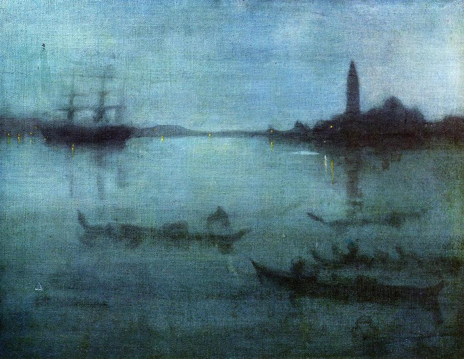 Wikioo.org - The Encyclopedia of Fine Arts - Painting, Artwork by James Abbott Mcneill Whistler - Nocturne in Blue and Silver: The Lagoon, Venice