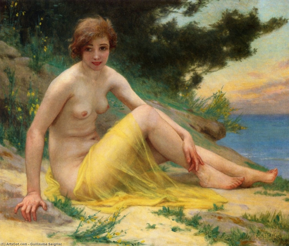 Wikioo.org - The Encyclopedia of Fine Arts - Painting, Artwork by Guillaume Seignac - Nude at the Beach (also known as On the Shore)