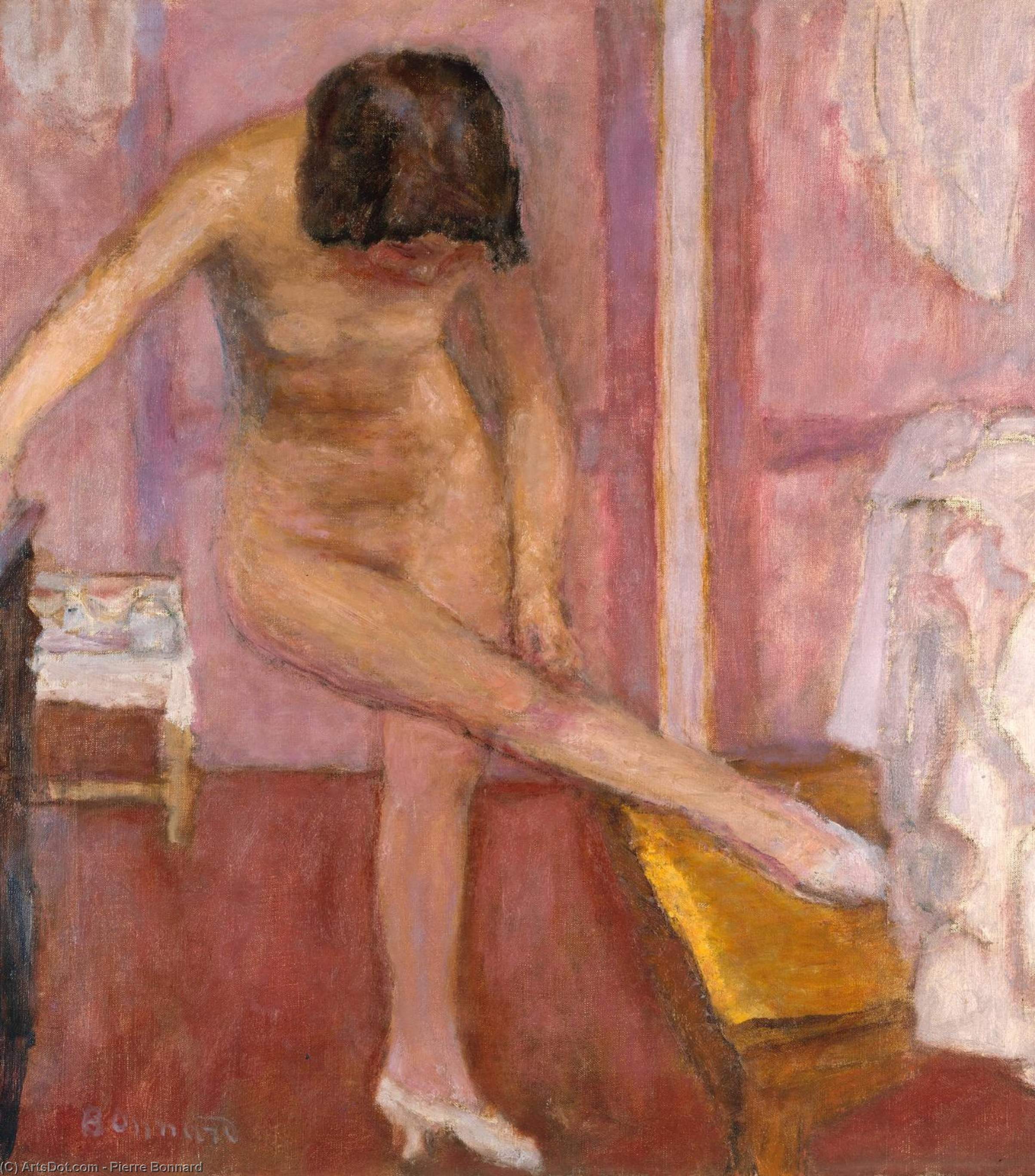Wikoo.org - موسوعة الفنون الجميلة - اللوحة، العمل الفني Pierre Bonnard - Nude Bending Down