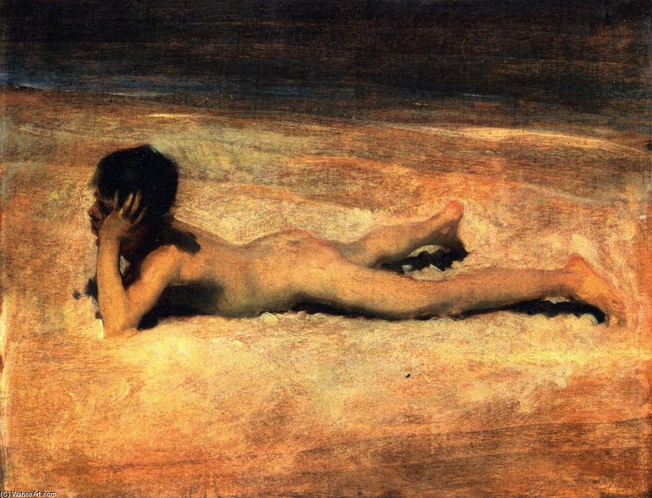 Wikioo.org – La Enciclopedia de las Bellas Artes - Pintura, Obras de arte de John Singer Sargent - un desnudo Muchacho en un Playa ( también conocida como que miente en un Playa )