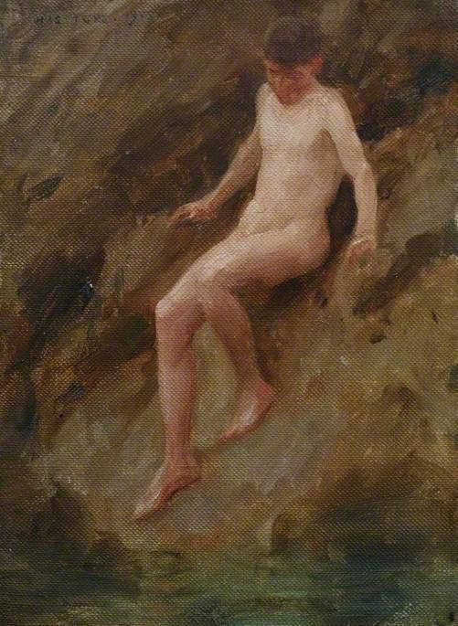 Wikioo.org - The Encyclopedia of Fine Arts - Painting, Artwork by Henry Scott Tuke - Nude Boy on a Rock