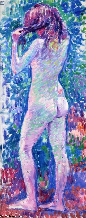 Wikioo.org - Bách khoa toàn thư về mỹ thuật - Vẽ tranh, Tác phẩm nghệ thuật Theo Van Rysselberghe - Nude from Behind, Fixing Her Hair