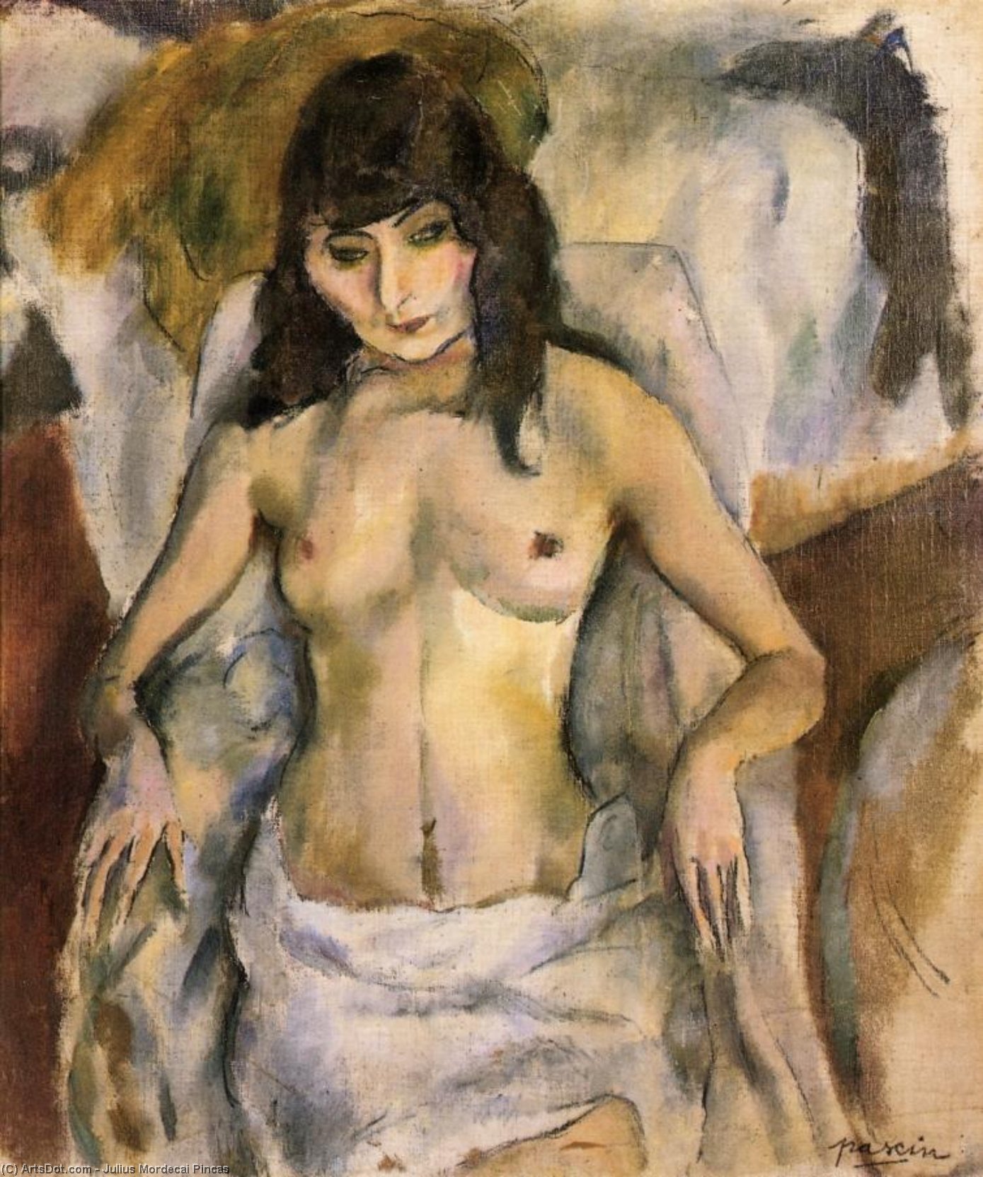 WikiOO.org - Enciklopedija likovnih umjetnosti - Slikarstvo, umjetnička djela Julius Mordecai Pincas - Nude in an Armchair
