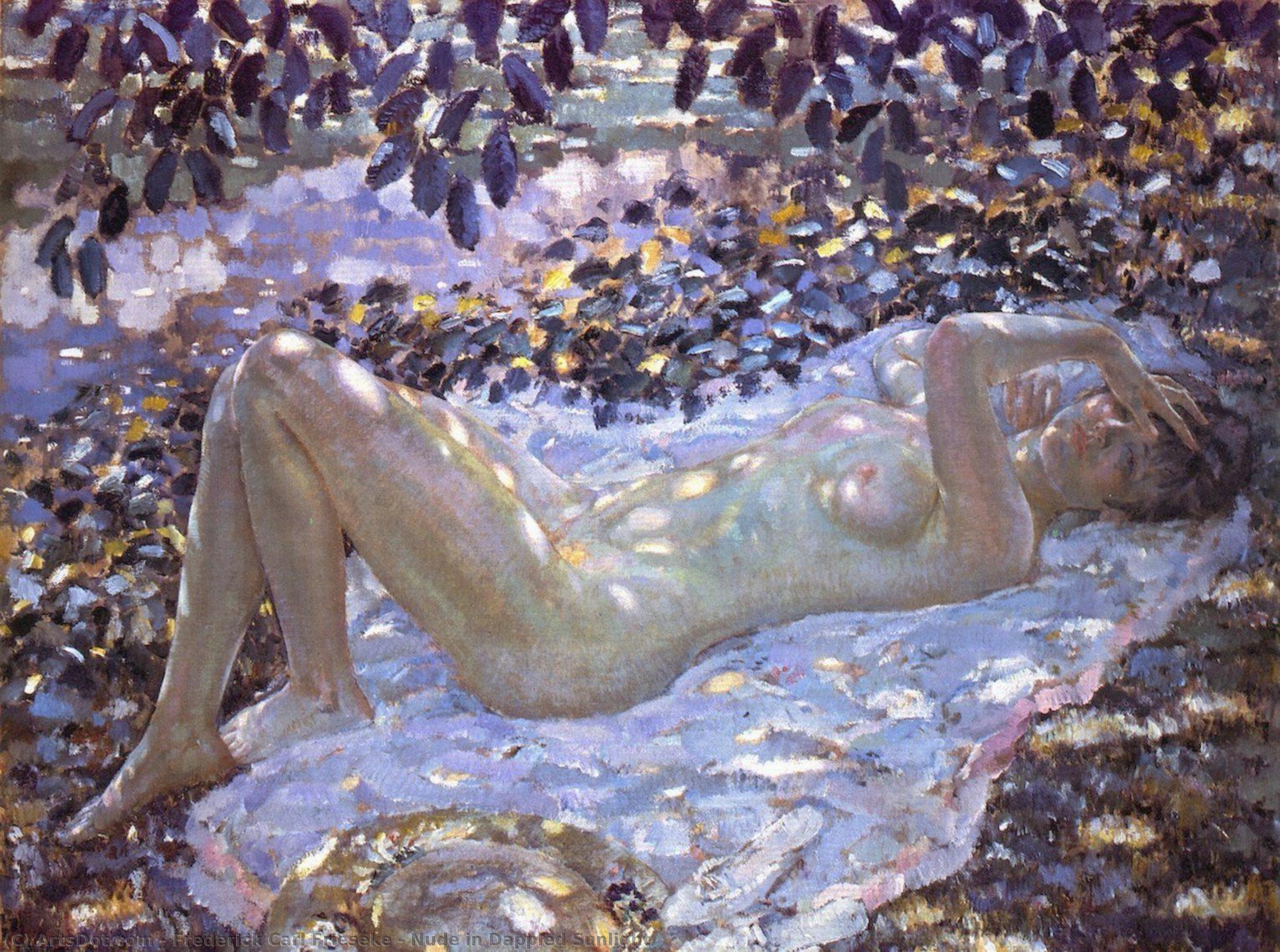 Wikioo.org – La Enciclopedia de las Bellas Artes - Pintura, Obras de arte de Frederick Carl Frieseke - desnuda en Moteado  la luz del sol