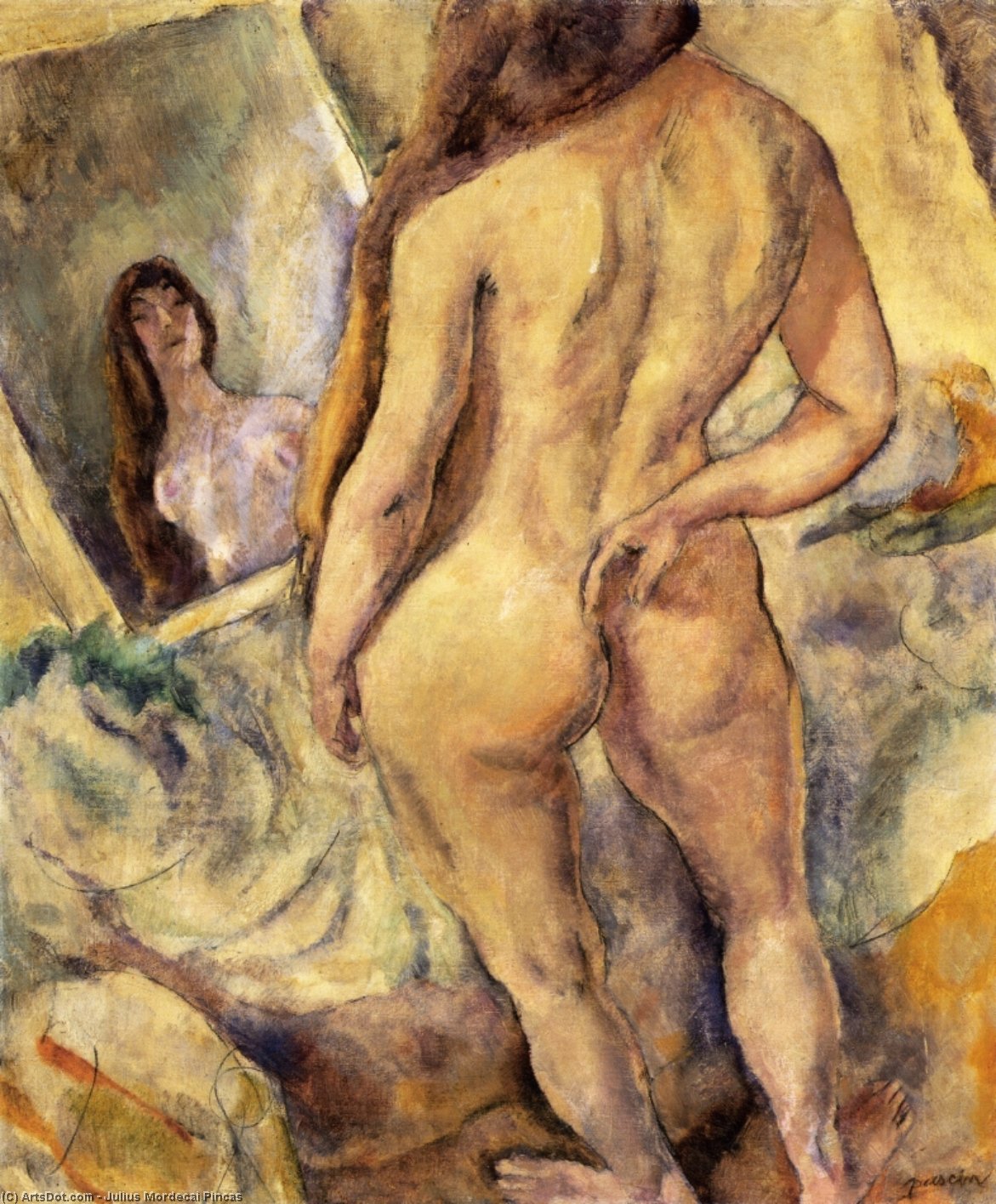 Wikioo.org – La Enciclopedia de las Bellas Artes - Pintura, Obras de arte de Julius Mordecai Pincas - desnudo enfrente de a espejo