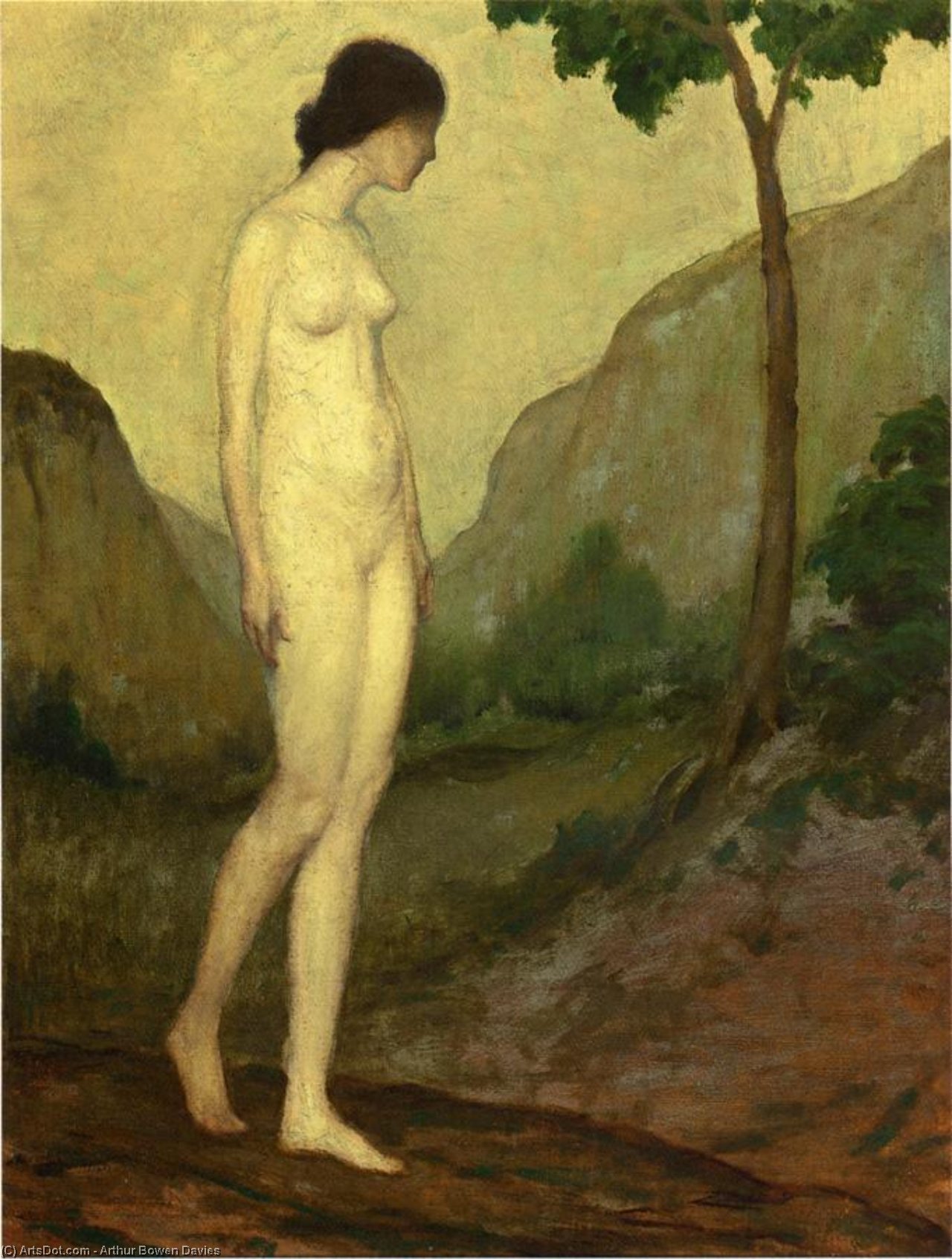 Wikioo.org - The Encyclopedia of Fine Arts - Painting, Artwork by Arthur Bowen Davies - Nude in Landscape