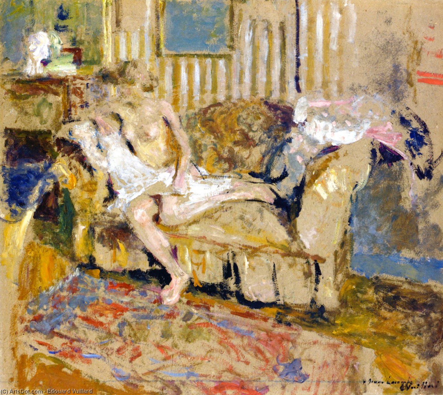 Wikioo.org - The Encyclopedia of Fine Arts - Painting, Artwork by Jean Edouard Vuillard - Nude in the Striped Salon