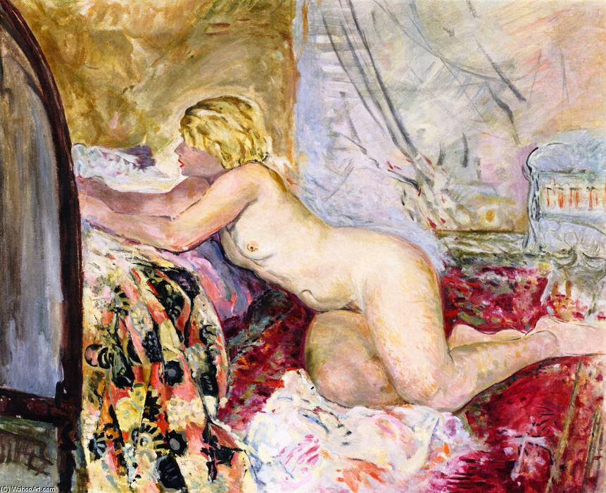 Wikoo.org - موسوعة الفنون الجميلة - اللوحة، العمل الفني Henri Lebasque - Nude Lying across a Bed