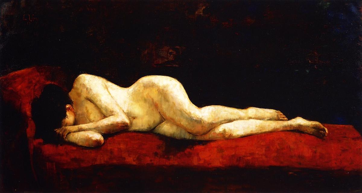 Wikoo.org - موسوعة الفنون الجميلة - اللوحة، العمل الفني Lesser Ury - Nude Lying Down