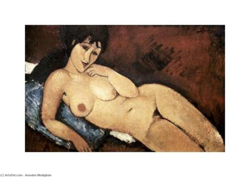 Wikioo.org - The Encyclopedia of Fine Arts - Painting, Artwork by Amedeo Modigliani - Nude on a Blue Cushion